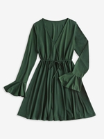 Robe Superposée Taille à Cordon L Vert