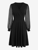 Robe Superposée Transparente en Jacquard à Manches Longues à Pois M Noir