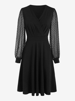 Robe Superposée Transparente en Jacquard à Manches Longues à Pois M Noir