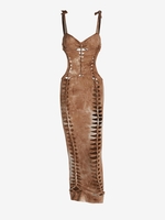 Robe Teintée à Épaules Découpées M Café