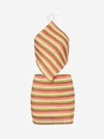 Robe Texturée Rayée Nouée Ouverte Au Dos Deux Pièces M Jaune