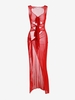 Robe Transparente à Fente Haute en Couleur Unie sans Manches L Rouge