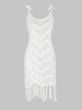 Robe Tricotée Cache-maillot Au Crochet à Epaule Nouée à Frange Taille unique Blanc