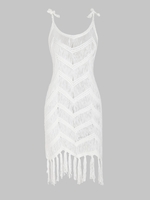 Robe Tricotée Cache-maillot Au Crochet à Epaule Nouée à Frange Taille unique Blanc