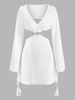 Robe Tricotée Découpée Nouée Au Crochet à Frange M Blanc