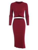 Robe Tricotée Deux-Pièces Large sans Manches L Rouge foncé