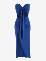 Robe Tube Asymétrique Torsadé en Avant Découpée à Coupe Haute L Bleu