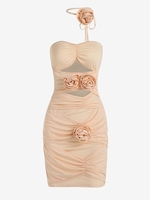 Robe Tube Découpée à Applique Floral Rosette à Lacets S Café lumière