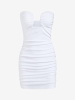 Robe Tube Moulante Plissée en Couleur Unie M Blanc