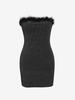 Robe Tube Pailletée à Plume Métallique L Noir