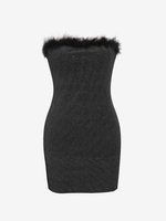 Robe Tube Pailletée à Plume Métallique L Noir