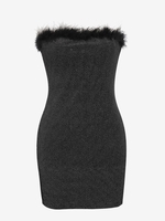 Robe Tube Pailletée à Plume Métallique M Noir
