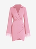 Robe Tulipe Drapée Superposée à Plume L Rose clair