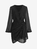 Robe Tulipe Superposée en Jacquard à Taille Nouée S Noir