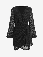 Robe Tulipe Superposée en Jacquard à Taille Nouée S Noir