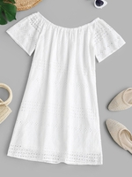 Robe Tunique Broderie Anglaise à Epaule Dénudée M Blanc