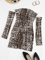 Robe Moulante Léopard à Manches Séparées M Café