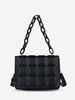 Sac à Bandoulière à Carreaux Gaufré en Couleur Unie avec Chaîne