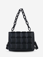 Sac à Bandoulière à Carreaux Gaufré en Couleur Unie avec Chaîne