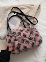 Sac à Bandoulière à Imprimé Léopard avec Chaîne Fourré Design