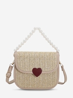 Sac à Bandoulière Chaîne Cœur Détaillé en Paille avec Fausse Perle à Rabat