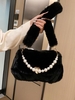 Sac à Bandoulière Décoré de Fausse Perle avec Chaîne en Couleur Unie