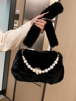Sac à Bandoulière Décoré de Fausse Perle avec Chaîne en Couleur Unie