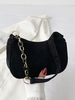 Sac à Bandoulière Demi-Zippé en Velours Côtelé avec Chaîne