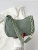 Sac à Bandoulière Demi-Zippé en Velours Côtelé avec Chaîne