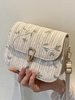 Sac à Bandoulière Tissé Feuille Brodée en Dentelle