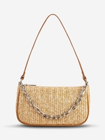 Sac à Bandoulière Zippé Chaîne en Métal en Paille