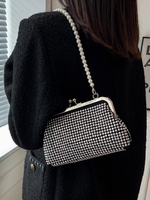 Sac de Soirée en Strass Brillant avec Verrou Fausse Perle