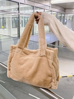 Sac Fourre-tout à Bandoulière en Couleur Unie en Fausse Fourrure avec Grande Capacité