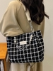 Sac Fourre-tout à Carreaux Décoré de Fausse Perle avec Chaîne à Demi-Zip