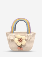 Sac Fourre-tout de Vacances Floral Applique Arc-en-ciel à Bretelle en Paille