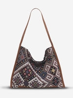 Sac Hobo Fourre-tout Motif Ethnique en Toile