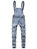 Salopette Déchirée Zippée en Couleur Unie en Denim M Bleu clair