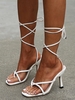 Sandales à Lanières à Talons Hauts avec Sangle Enveloppante de Couleur Unie
