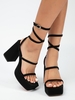 Sandales à Lanières Plateforme à Talons Épais avec Lacets et Boucle