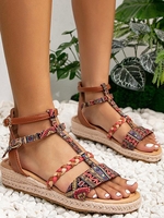 Sandales Bride à Cheville à Lanières Style Ethnique à Talon Compensé