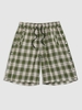 Short à Carreaux Boutonné avec Poches Latérales à Cordon L Vert armée