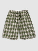 Short à Carreaux Boutonné avec Poches Latérales à Cordon L Vert armée