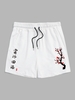 Short à Imprimé Caractère Chinois et Fleur L Blanc