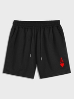 Short à Imprimé Carte Cœur Ligne A à Cordon Streetwear L Noir