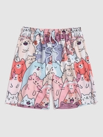 Short à Imprimé Chat Dessin Animé à Cordon de Plage et Vacance L Multi a