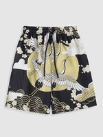 Short à Imprimé Fleur et Grue à Cordon L Vanille