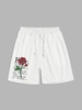 Short à Imprimé Fleur et Lettre à Cordon M Blanc