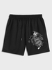 Short à Imprimé Oriental Caractère Chinois Dragon avec Poche L Noir