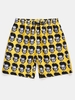 Short à Imprimé Tête de Figure Motif Taille Elastique Xl Jaune soleil