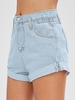 Short à Taille Haut à Revers en Denim L Bleu clair